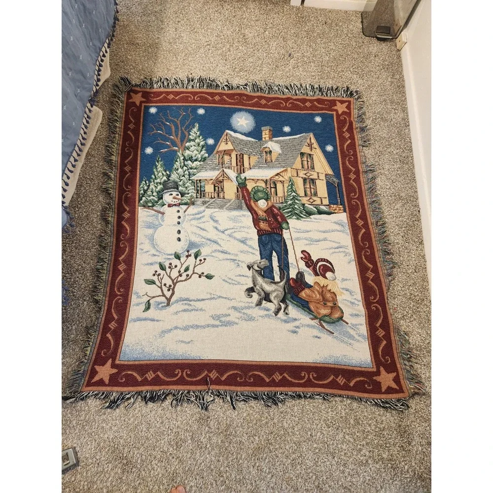 Vintage Winter Christmas‎ Tapestry Blanket Throw 55